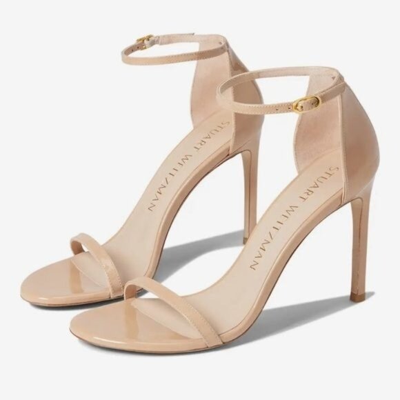 NWOB STUART WEITZMAN NudistSong Stiletto Sandals in Nude Patent-Leather Size 10 - Picture 1 of 16